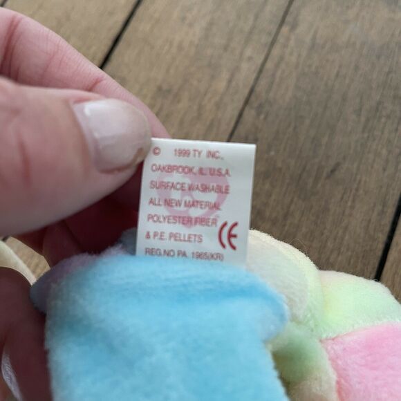 Ty Beanie Baby Birthday Bear 1999 Rare Unmarked Tag Pastel Tie-Dye B.B. Bear - Picture 10 of 10